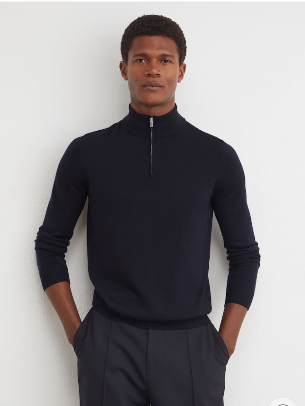 Reiss Men's Navy Quarter-Zip Mock Neck Sweater